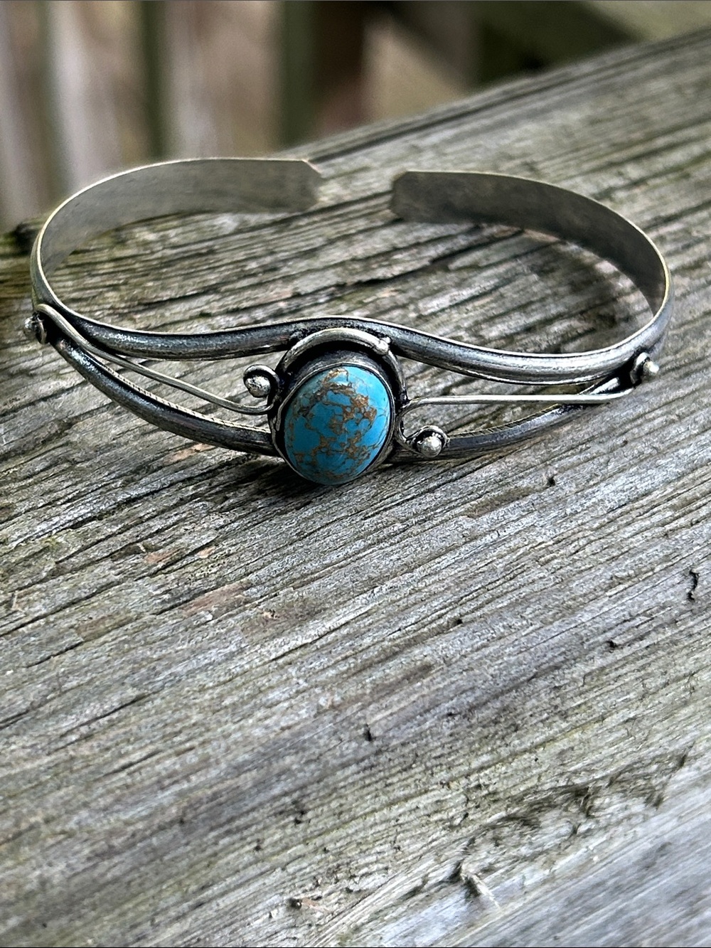 Sterling Silver Turquoise Stone Cuff Bracelet - Blue